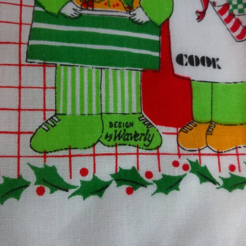 Vtg 80s Design by Waverly Chef's Special Christmas Napkins Two Cooks Plaid Set 6